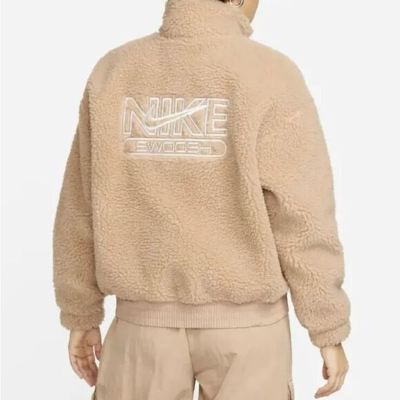 NWT Nike Swoosh Tan Sherpa Bomber Jacket XL - Picture 1 of 16